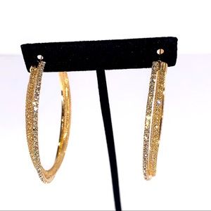 Gold Tone CZ Earrings Pierced Hoops